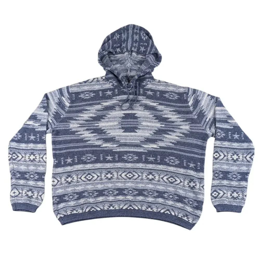 Polo Ralph Lauren Southwestern Knit Hoodie Men's Large Blue F326